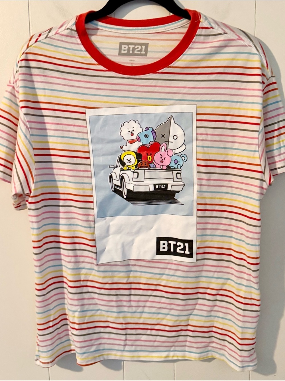 BTS BT21 Rainbow Stripe Punk Koya Line Friends Graphic T Shirt Adult Size S